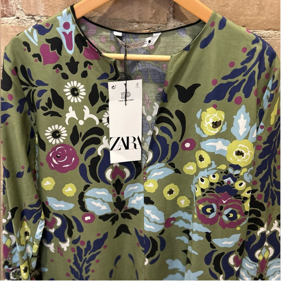Zara | Green Floral Midi Dress - Picture 6 of 8